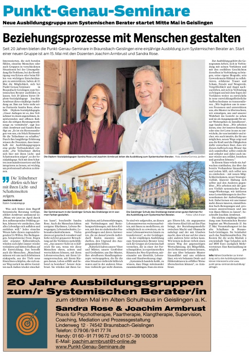 Beziehungsprozesse mit Menschen gestalten, Joachim Armbrust, Haller Tagblatt April 2020