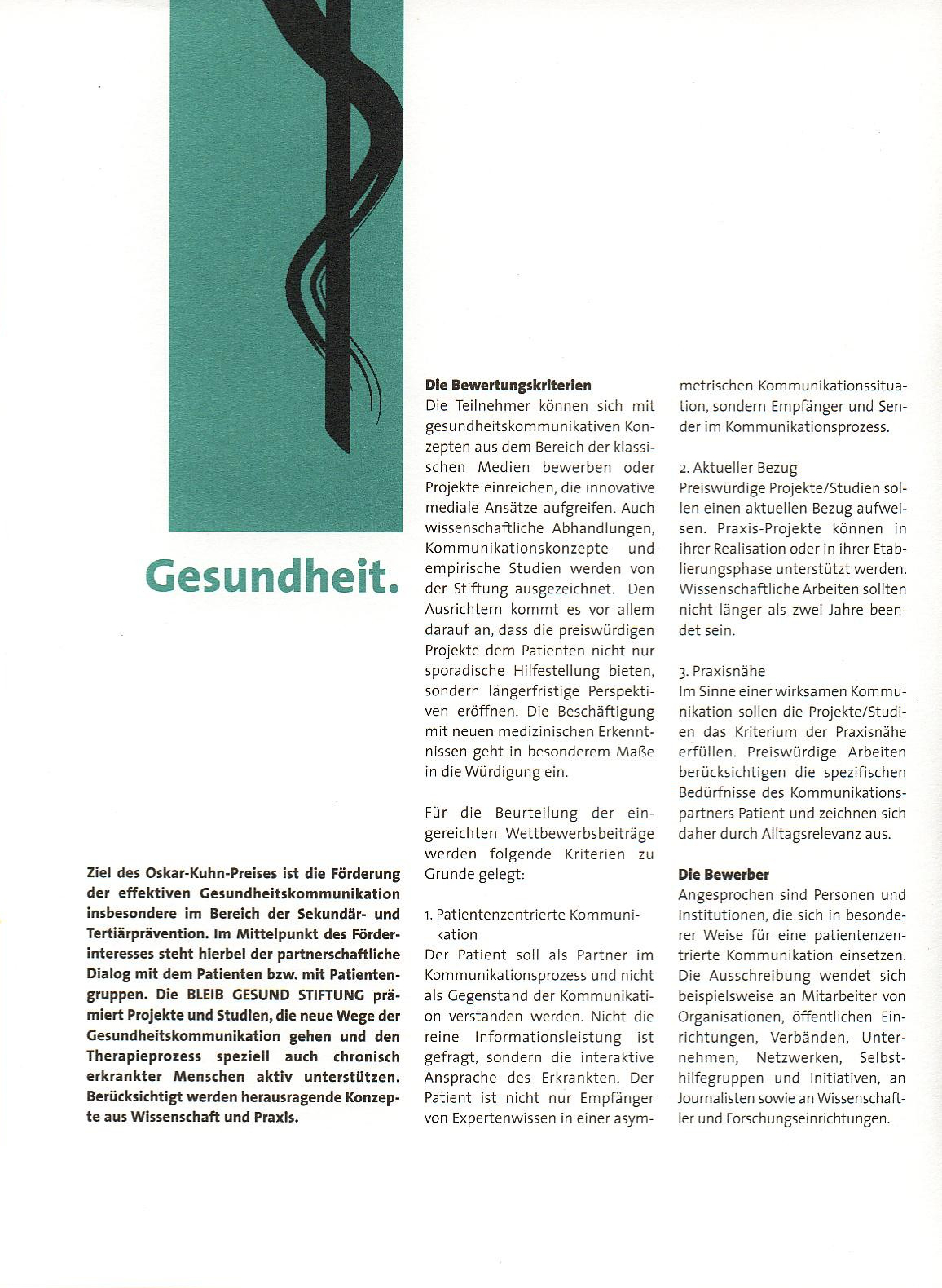 Oskar Kuhn Preis - BLEIB GESUND STIFTUNG - Rückseite