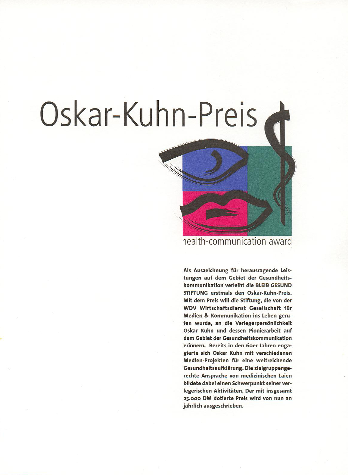 Oskar Kuhn Preis - BLEIB GESUND STIFTUNG - Vorderseite